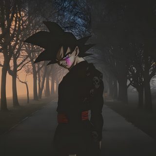 a person standing in the middle of a road at night with trees on both sides Goku Black Halloween 4k Goku Black With The Mask, Goku Black 1920x1080, Goku Black Alone, dark slate gray