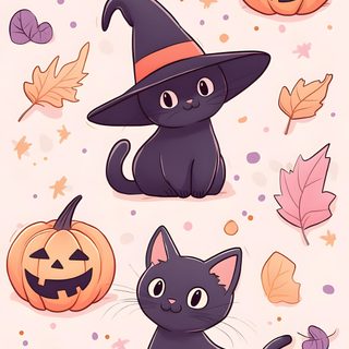 a black cat sitting next to two pumpkins Kawaii Halloween Halloween Kawaii Cute Black Cat Cute Cat Halloween Cartoon, Halloween Kawaii Cute Black Cat, Kawaii Cute Halloween Cat, linen