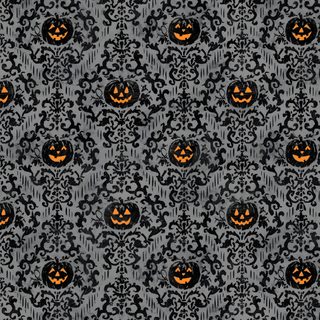a black and orange halloween wallpaper with pumpkins in the center, on a gray background Damask Halloween Spooky Damask Pattern, Spooky Damask, Spooky Damask Fabric, dim gray