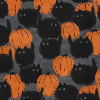 many black cats with orange pumpkins on them are in the middle of a pattern Vintage Halloween Cat Vintage Fall Backgrounds, Quirky Aesthetic, Fall Cat Backgrounds, dark slate gray