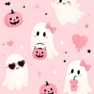 a pink background with ghost and pumpkins on it Pink Halloween Halloween Lock Screen, Pink Pumpkins, Pink Halloween, Kawaii, Halloween, misty rose