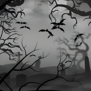 black and white image of bats flying in the night sky over graveyard with tombstones Gothic Halloween Bats Black White Watercolor Phone, Halloween Live, Creepy Backgrounds, dark slate gray