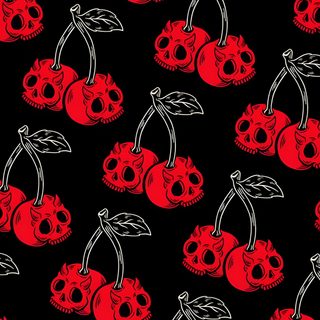 a black background with red skulls and cherries Halloween Cherry Halloween Iphone Backgrounds, Halloween Backgrounds, Goth, Witchy, Gothic, Whatsapp, black