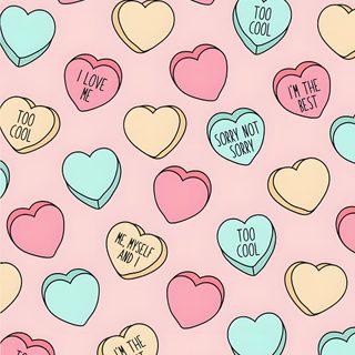 many hearts are arranged on a pink background Halloween Conversation Hearts Valentines Day Conversation Hearts, Conversation Hearts Background, Pastel Candy Hearts, misty rose