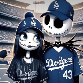 a couple of cartoon characters standing next to each other in front of a baseball stadium Dodgers Halloween Dodgers And Raiders, Spiderman Dodgers, Stitch Dodgers, La Dodgers Skull, dark slate blue
