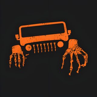 an orange and black image of a jeep with hands coming out from the front, on a black background Halloween Jeep Jeep Off Road Logo Transparent, Jeep Cherokee Svg, Jeep Skeleton Ideas, Jeep Skeleton, black