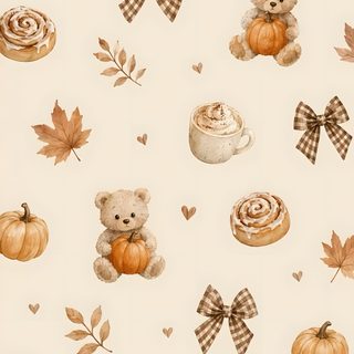 a bear and cupcakes on a white background with autumn leaves in the foreground Autumn Halloween Iphone antique white