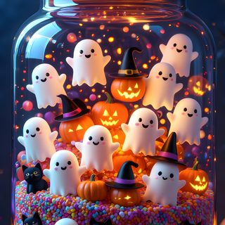 a glass jar filled with lots of halloween decorations 3d Iphone Halloween dark slate gray