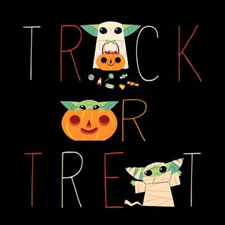 an image of trick or treat with baby yoda and the child in pumpkin costumes Halloween Baby Yoda Trick Or Treat Iphone, Star Wars Thanksgiving, Star Wars Fall, black