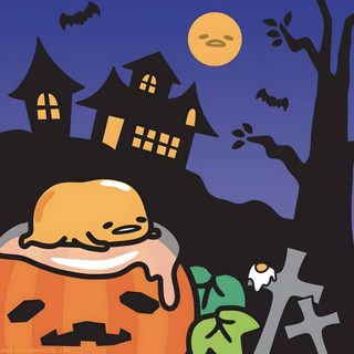 a halloween scene with pumpkins and bats Gudetama Halloween Gudetama Moon, Gudetama Autumn, Gudetama Halloween, dark slate gray