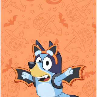 a cartoon character with bats on an orange background Bingo Halloween Bingo Funny, Bluey Halloween, High School Musical, Halloween, Disney Halloween, light salmon