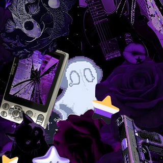 an image of a cell phone surrounded by objects Nonbinary Halloween Nonbinary Aesthetic, Nonbinary Halloween, Future, Punk, Purple Scenecore, black