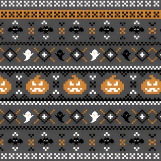 a knitted pattern with pumpkins and bats Halloween Fair Isle Fair Isle Knitting Patterns Charts, Pumpkin Design Knitting Chart, Halloween Knitting Charts, dark slate gray
