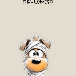 a cartoon dog with bandages on its head and eyes, sitting in front of a gray background Halloween Dogs Cute Halloween Dog Cartoon, Halloween Animal, Cute Dog Halloween, light gray