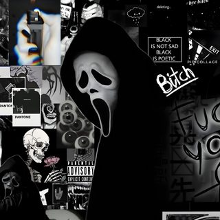a collage of black and white images with various pictures on them, including a person in a mask Halloween Iphone Scream Dark Horror Art Collection, Black And White Horror-themed Collage, Gothic Aesthetic,