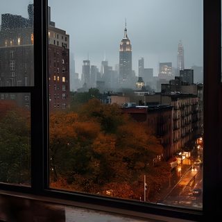 the view from an apartment window at night in new york city, with skyscrapers lit up Halloween City Nyc Computer, Macbook City, Autumn City Aesthetic, Warm Ipad, Nyc Desktop, dark slate gray