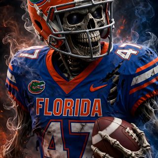 a football player wearing a helmet and holding a ball in front of a fire filled background Cool Halloween Football black