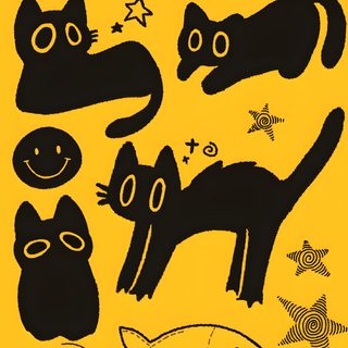 a yellow background with black cats and stars Cute Yellow Halloween For Ad, Minimalist Graphic Design Background, Best Iphone, Background Design Ideas, gold