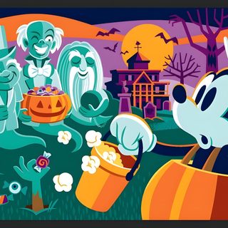 the mickey mouse halloween scene is depicted in an animated style with pumpkins and tombstones Disney Halloween Desktop Disney Halloween Pc, Disney Halloween Zoom Background, Disney Computer, dim gray
