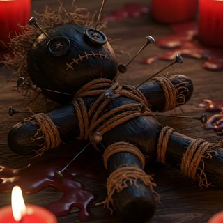 a voodoo doll sitting on top of a table next to candles Halloween Voodoo Doll Spooky Voodoo, Voodoo, Voodoo Background, Voodoo Magic Aesthetic, black