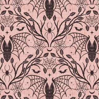 halloween bats and webs by earth fairy design on the cover of an adult coloring book Vintage Bats For Halloween Fabric And Bats And Spiders Fabric, Halloween Pattern, Spooky Pattern, light pink