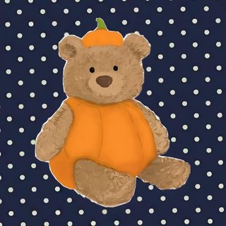 a brown teddy bear sitting on top of a blue polka dot background Teddy Bear Halloween dark slate gray