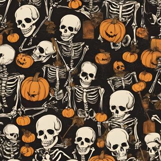 a bunch of skulls and pumpkins on a black background with orange highlights in the middle Aesthetic Halloween Elements Halloween Background Aesthetic, Halloween Aesthetic Vintage, Classic Halloween, dark olive green