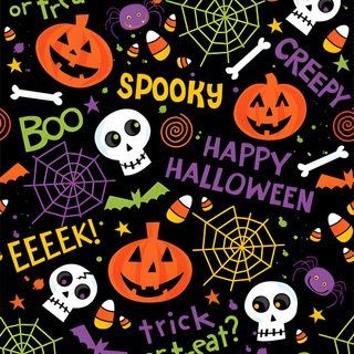 a halloween themed background with skulls and jack - o'- lanternes on black Halloween Trick Or Treat Halloween Themed Design, Halloween Themed For Kids, Halloween Wall Paper Design, black