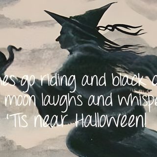 an image of a halloween scene with a witch riding a horse and bats flying over the moon Halloween Fb Halloween Decoration Ideas, Halloween Witch Illustration, Spooky Night Sky Art, indian red