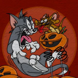 an image of a cartoon cat eating pumpkins Tom And Jerry Halloween saddle brown