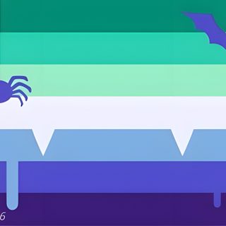 an image of a bat and spider on the same color scheme as it appears in this illustration Gay Halloween Omni Halloween Flag, Aroace Halloween Flag, Halloween Pride Flag, medium turquoise