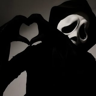 a person wearing a mask making a heart shape with their hands in black and white Halloween Laptop Scream Cute Halloween Pictures, Scream Mask, Ghostface Scream, Scary, Scream Movie, black