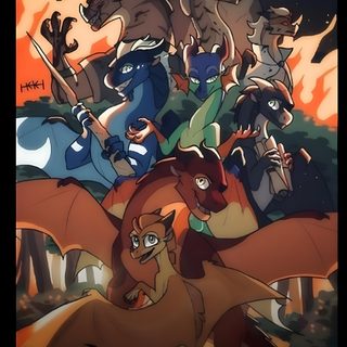 the movie poster for wings of fire with various cartoon characters on it's back Wings Of Fire Halloween Wings Of Fire Arc 1, Wings Of Fire Movie Poster, Wings Of Fire Cover, dark slate gray