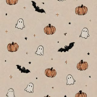 halloween wallpaper with pumpkins, ghost and stars on it's back ground Aesthetic Beige Halloween Background Aesthetic Halloween, Fall Home Screen, Charlie Brown Halloween, silver