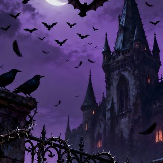 a castle with bats flying over it at night Halloween Purple Halloween Themed Background, Halloween Spooky, Apple Tablet, Gothic Theme, dark slate gray