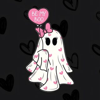 a black background with hearts and a ghost holding a heart shaped balloon in the air Halloween Valentines Cute Ghost Background, Halloween Valentines, Spooky Valentines Iphone, black