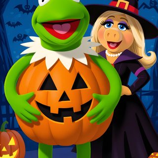 the muppet and miss piggy are dressed up as halloween characters for an animated movie Muppets Halloween Kermit The Frog And Miss Piggy, Clay Mation, Kermit And Miss Piggy, dark slate gray