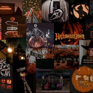 a collage of halloween images with pumpkins and jack - o'- lanterns Halloween Collage Chromebook Halloween For Computer, Halloween Ipad Aesthetic, Fall Halloween Ipad, black