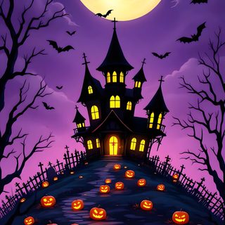 a halloween scene with pumpkins on the ground Halloween For Kids Room Mickey Mouse, Halloween Haunted Houses, Halloween, Halloween Haunt, dark slate gray