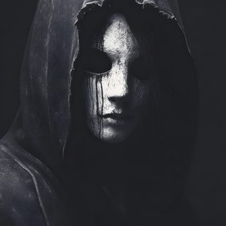 a person in a hooded jacket with makeup on Halloween Mask Mysterious Mask, Creepy Dark Aesthetic, Masked Hooded Figure, Hooded Figure With Mask, black