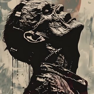an abstract painting of a man's head with blood dripping from it Frankenstein Halloween Zombie Art, Frankenstein Aesthetic, Frankenstein Iphone, Frankenstein, dim gray