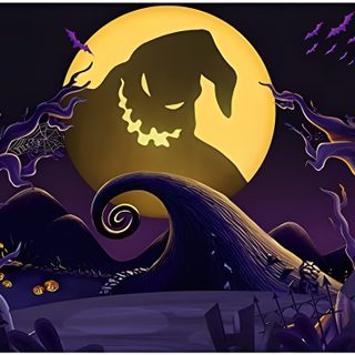 an image of a halloween scene with a dog and pumpkins in the sky at night Nightmare Before Christmas Halloween Town Kh2 Nightmare Before Christmas, Sora Nightmare Before Christmas, Kingdom Hearts Christmas, black