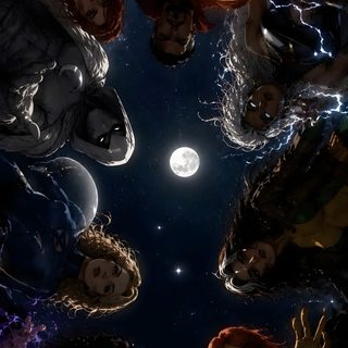 an image of many different people looking up at the sky with stars and planets in the background Marvel Halloween Iphone Jean Grey, Marvel, black