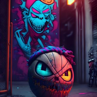 a cartoon pumpkin with an evil face sitting in front of a graffiti - covered wall Wrecking Ball Halloween 4k Graffiti Art Iphone, Grafitti 4k, 3d Graffiti Art, Street Art 4k, dark slate gray
