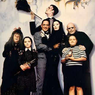 the addams family movie poster with an adult and two children standing in front of them Halloween Addams Family Addams Family Values, Iconic Movie Posters, Addams Family Poster, dim gray
