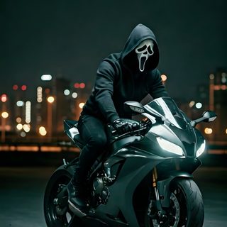 a man riding on the back of a motorcycle in front of a city at night Halloween Motorcycle Kawasaki Ninja H2r Iphone, Ghost Face Motorcycle Helmet, Kawasaki Bike For Phone, black