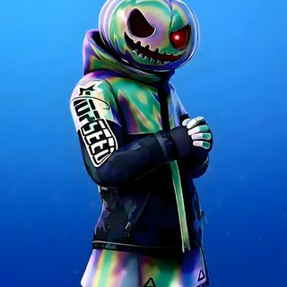 an animated character wearing a colorful suit and holding his arms crossed in front of him Halloween Fortnite steel blue