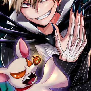 an anime character with white hair and black eyes holding his hand up to the camera Bakugou Halloween Mha Halloween, Bakugou Halloween, Halloween Bakugo Pfp, My Hero Academia Halloween, dim gray