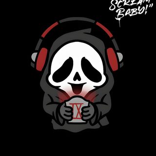 a poster with headphones and a skull on it Halloween Ghostface Ghostface Cute, Ghost Face Cute, Ghostface Apple Watch, Cute Cute Scream Iphone, black