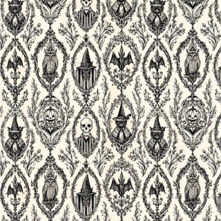 a black and white wallpaper with skulls, flowers and other things on it's surface Gothic Halloween Pattern In Black And Decoupage Glue, Victorian Pattern, Gothic Pattern, light gray